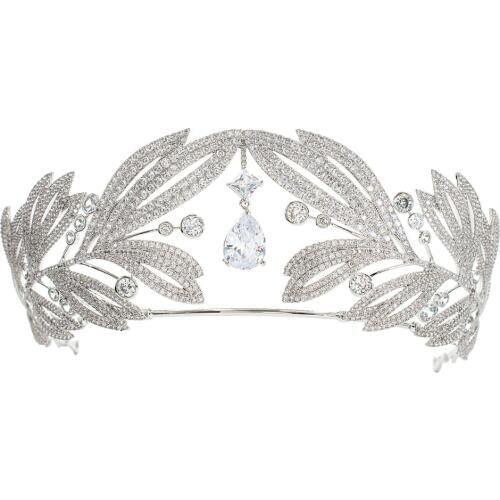Cubic Zirconia Wedding Bridal Leaves Princess Tiara Crown Diadem Women Hair Jewelry Accessories CH10333
