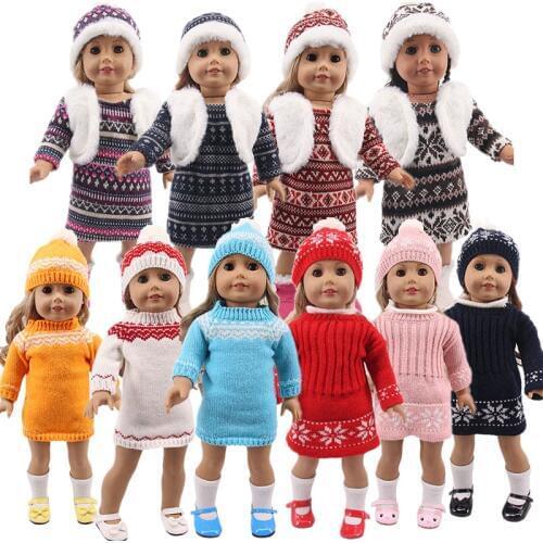 LUCKDOLL New Winter Sweater Dress Fit 18 Inch American 43cm Baby Doll Clothes Accessories,Girls Toys,Generation,Birthday Gift