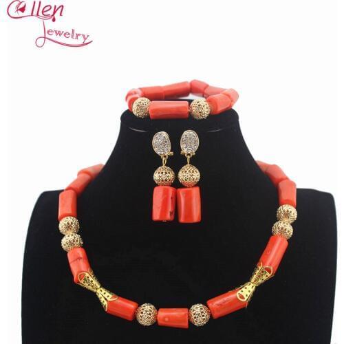 Fashion Coral Bead necklace set Nigerian Wedding bridal Beads Jewelry Set African beads Jewelry Set W13664
