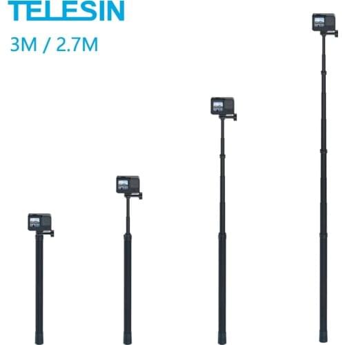 TELESIN 3M Monopod Carbon Fiber 2.7M Selfie Stick Adjustable Length For GoPro Hero 9 8 7 6 5 Max Insta360 Osmo Action Sjcam