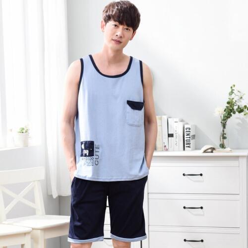 Men summer cotton sleeveless vest pajamas new cute cartoon knee length pants casual men pajama sets pajama set men sleepwear