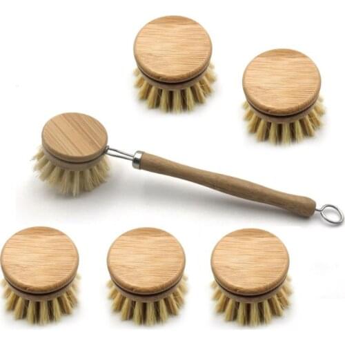 New Washing Up Brush Wooden Dish Brush Set Wood Washing Brush with Interchangeable Head/Replacement Head for Kitchen