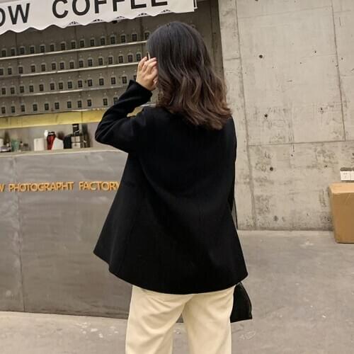 Clothes Black Korean Women Double Breasted Female Wool Jacket Overcoat Blazer Woolen Coat Abrigo Mujer XR2224 KJ5060