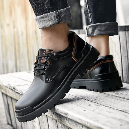 Men Casual Genuine Leather Flats Lace Up Oxford High-quality Retro Fashion ShoesTrendy Comfortable All-match Casual Black Oxford