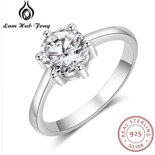 Simple 925 Sterling Silver Wedding Rings for Women Round CZ Female Finger Ring Engagement Jewelry Exquisite Gift (Lam Hub Fong)