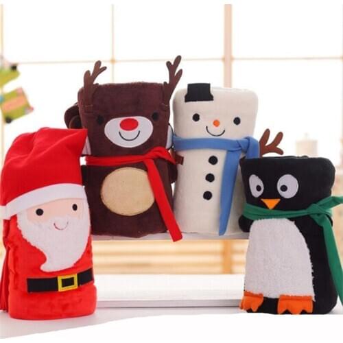 Christmas Blanket Throw Pillow Santa Claus Shaped Coral Soft Fleece Blankets And Throws Sofa Bed Plane Office Travel Plaids