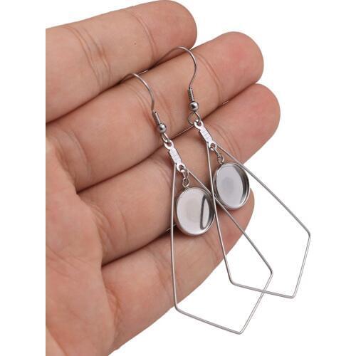 10pcs/lot Stainless Steel Earrings Cabochon Bases Settings Earring Blank DIY Geometric 12mm Bezel Earring Tray Jewelry Making