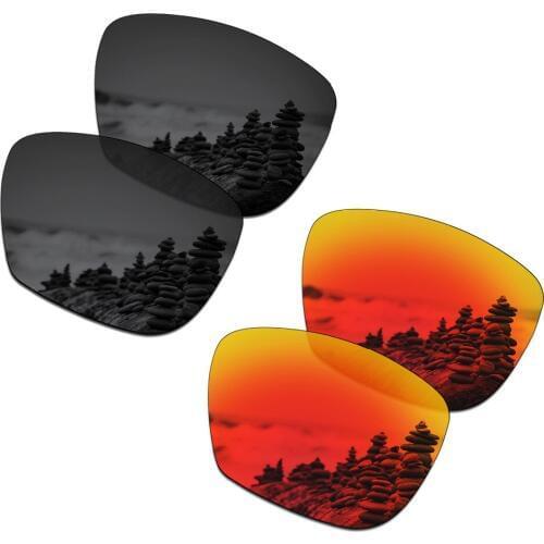 SmartVLT 2 Pairs Polarized Sunglasses Replacement Lenses for Oakley Hold On Stealth Black and Fire Red