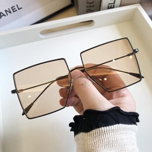 Large Shield Square Sunglasses Women Brand Metal frame Oversized Sun Glasses Men Vintage Black Tea Shades Lady Oculos UV400