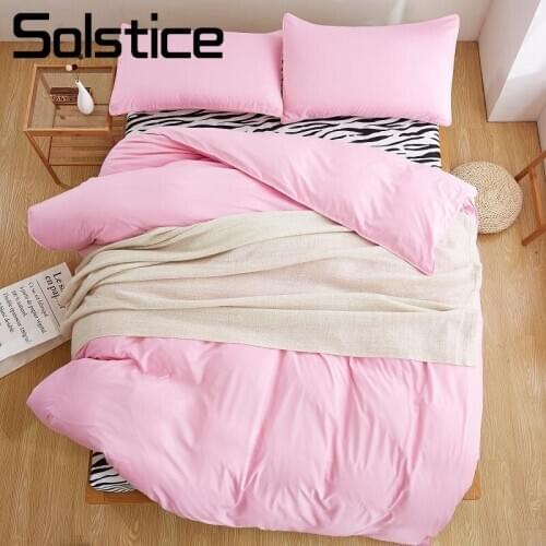 Solstice Home Textile Solid Color Pink Bedding Set Duvet Cover Pillowcase Zebra Flat Sheet Girls Kid Adult Woman Bed Linens Sets