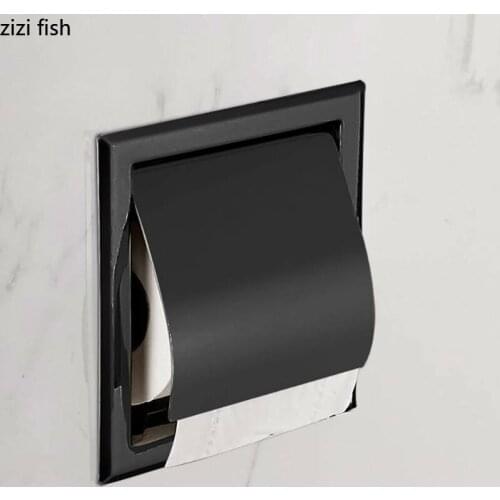 Modern Simple Tissue Holder Matte Toilet Paper Holder Bathroom Embedded Shelf Basket Paper Towel Dispenser Home Decoration