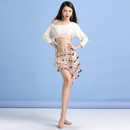 Sparkling Class Wear Women Dance Elegant Outfit Belly Dance Costume Set Top Sequins Hip Scarf for Girls