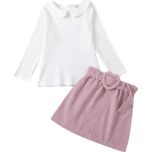Citgeett Spring Kids Baby Girls Set Clothes Solid White Tops Long Sleeve A-Line Party Casual Skirt Set Clothing