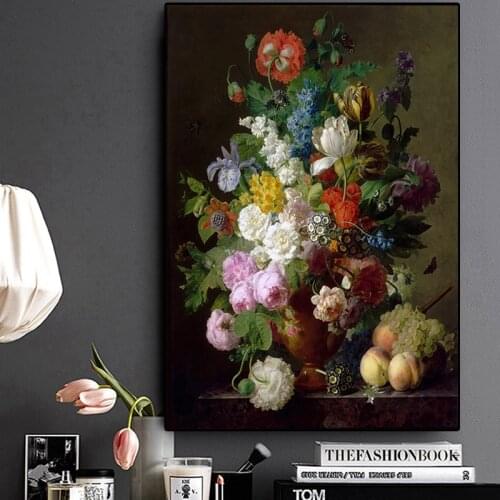 Vintage Flower Oil Painting Canvas Botanical Flowers Posters and Prints Cuadros Wall Art Picture for Living Room Home Decoration