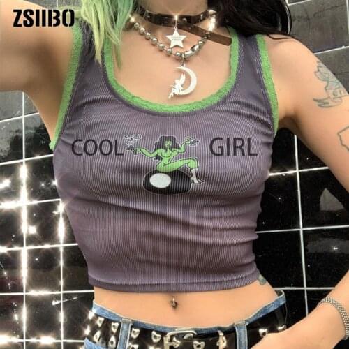 Y2K Aesthetics Tank Top Sleeveless Knit Cropped Shirts Harajuku Goth Punk Vest Streetwear 2021 E-girl Women Fashion Clothing