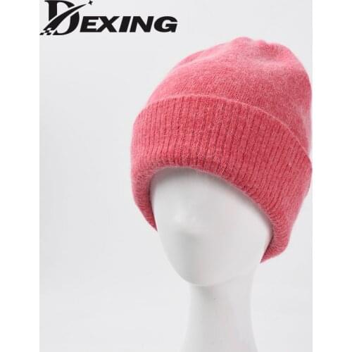 Real rabbit fur Women Hat Knitted Winter Warm Cap Female Solid Color Knitting Curled Coarse Wool Multicolor Beanies Accessories