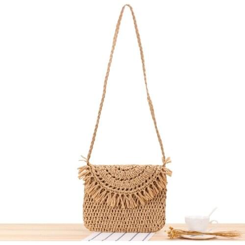 Women Tassel Shoulder Bag Girls Fringed Crochet Purse Boho Crossbody Bags Vintage Hand Woven Cotton Rope Beach Vacation Travel