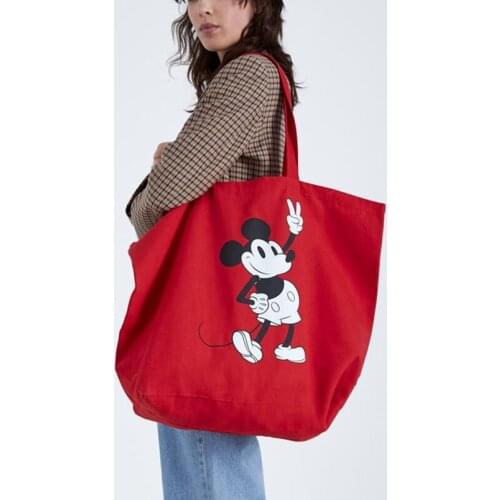 Disney Cartoon Lady Shoulder Bag High Capacity Mickey Mouse Canves Handbag Cartoon Shopping Bag Disney Big Bag