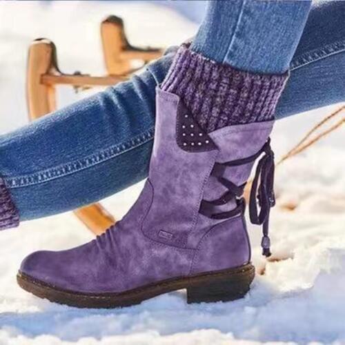 Women Snow Boots Vintage ladies Shoes Knitting Cross Shoes Suede Warm Lace up Design Boots Low Heel Comfortable Shoes