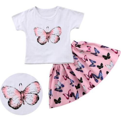 Toddler Baby Girls Butterfly Outfits Clothes Summer T-tops Skirts Mini 2pcs Set
