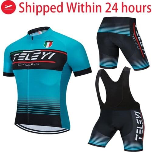 2021 TELEYI Summer Cycling Jersey Set Breathable Team Racing Sport Bicycle Jersey Mens Cycling Clothing Short Bike Jersey