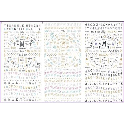 3 PACK/ LOT WATER TRANSFER DECAL NAIL ART NAIL STICKER ALPHABET LETTER YE339-341