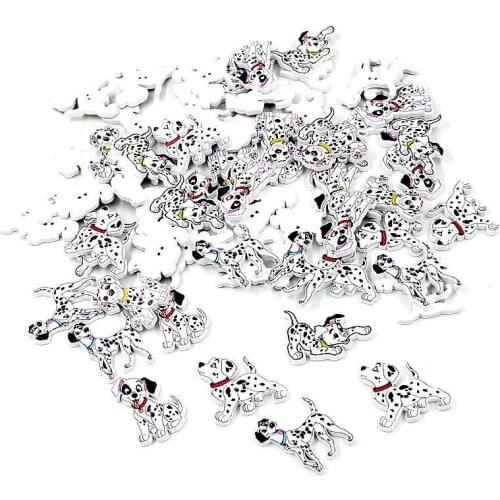 50pcs/pack random mixed Spotted puppy 2 hole wooden button sewing Decorative Sewing Buttons Scrapbooking