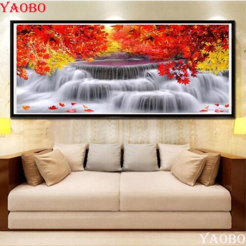 DIY 3D Diamond Embroidery Waterfall landscape Full Square round Drill diamond mosaic Picture Of Rhinestones Cross Stitch Large