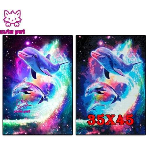 5D Diamond Embroidery Dolphins jumping under the stars Diy diamond mosaic Full Square Diamond Painting Rhinestones Handicraft
