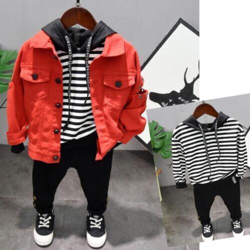 Children Boys Cotton Clothes Kids Denim jacket + hooded + pants 3pcs/Sets Toddler Fashion Clothing Sets Baby Tracksuits 2-6years