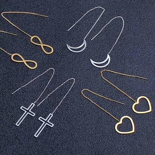 Long korean dangle clover drop earrings hanging female Geometry Heart-shaped earing fashion earring stainless steel jewelry acce