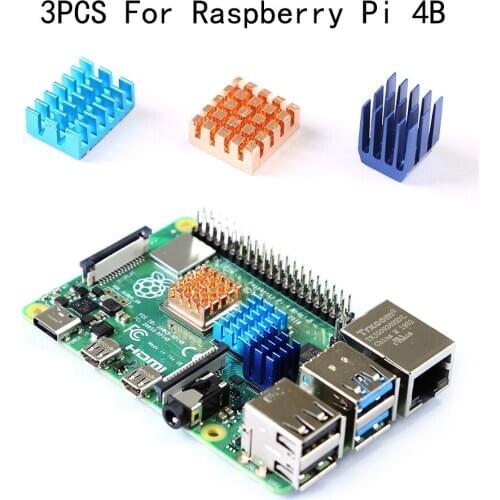 For Raspberry Pi 4B Heat Sink 3pcs Cooper Aluminum Heatsink Radiator Cooling kit Electronic Chip Heat Dissipation Cooling Pads