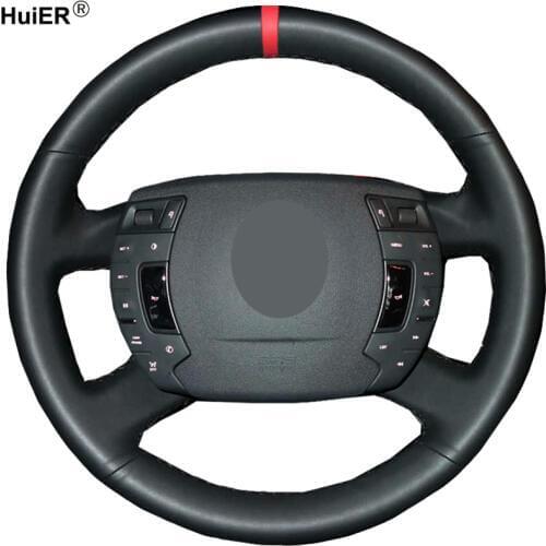 HuiER Hand Sew Car Steering Wheel Cover Breathable Red Marker For Citroen C5 2008-2011 2012 2013 2014 2015 2016 2017 Car Styling