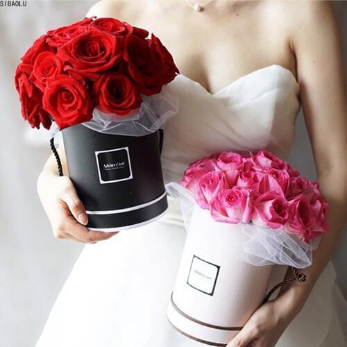 Ladies Presents box Handheld Flowers Bouquet Mini Paper Packing Case Lid Hug Bucket Vase Replacement Florist Gift Storage Boxes