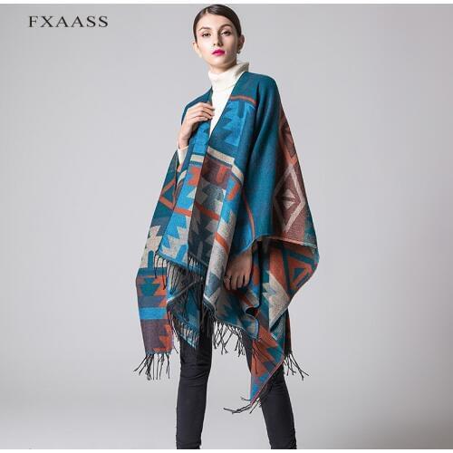 FXAASS New Autumn/Winter Shawl Fashion Indian Poncho Women Scarf Cloak Luxury Tassel Cashmere Scarves Warm Pashmina Wholesale