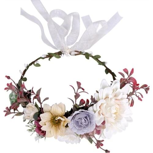 H9ED Wedding Bridal Flower Headband Hair Wreath Bohemian Floral Garland Crown Halo Headpiece Beach Festival Romantic Bandana