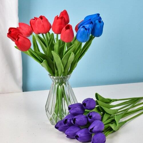 Cheap Artificial Real Touch Tulips Flowers Bouquet Wedding Decoration Fake Flowers Living Room Table Home Decor Accessories