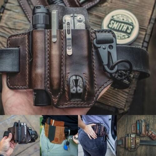Sheath EDC Pocket Organizer with Key Holder for Belt and Flashlight Outdoor Camping Tool Leather Sheath for Leatherman Multitool