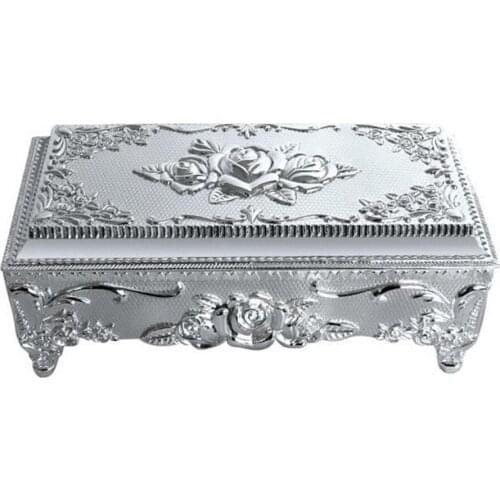 Big Size Metal Jewelry Box/ Trinket Box/Hot-sellig Gift Box/ Silver Plated Rose Design Jewelry Box
