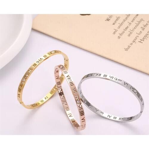 YUN RUO Fashion Roman Number Couple Bangle Rose Gold Color Titanium Steel Jewelry Woman Birthday Gift Not Change Color Drop Ship