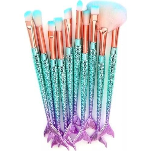 10pcs Makeup Brushes Kit Natural Stool Mermaid Pencil Cosmetic Foundation Artist Highlighter Face Set Of Bronzer Eyeshadow Brush