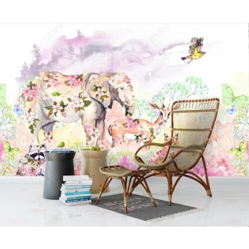 Custom photo mural 3d wallpaper Watercolor flowers animal elephant deer home decor in the living room wallpaper for walls 3 d