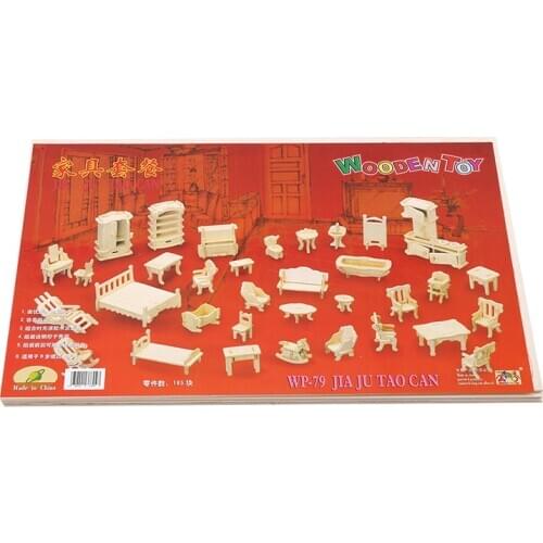 New Hot Mini Wooden Puzzle DIY Building Model Toys For Children Gift 34 Pcs/Set Miniature 1:12 Dollhouse Furniture For Dolls