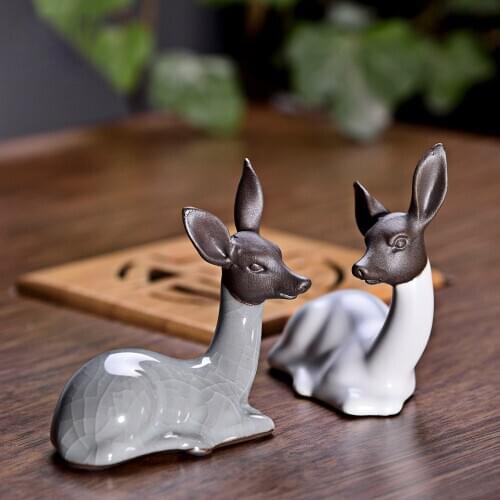 New Handmade Purple Clay Crafts Cute Deer Tea Pet Tea Play Chinese Kung Fu Tea Set Tea Accessories Home Car Decor Lucky Ornament