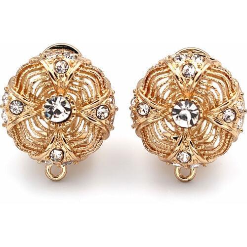 Earrings Post with Loop Hanger Connectors Filigree Round Paved Rhinestone Metal DIY African Women Clip Earrings Findings 18mm