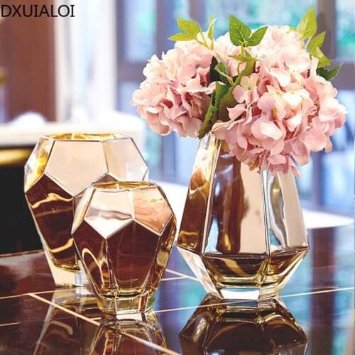 DXUIALOI Nordic Golden Irregular Glass Vase Home Living Room Desktop Entrance Dining Table TV Cabinet Flower Arrangement Vase
