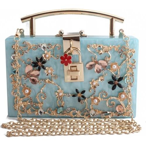 Girl Diamonds flap handbag Clutch bag Women Pearl Beaded Shoulder messenger Bag Metal Cage Handbags Ladies Wedding Party Purse