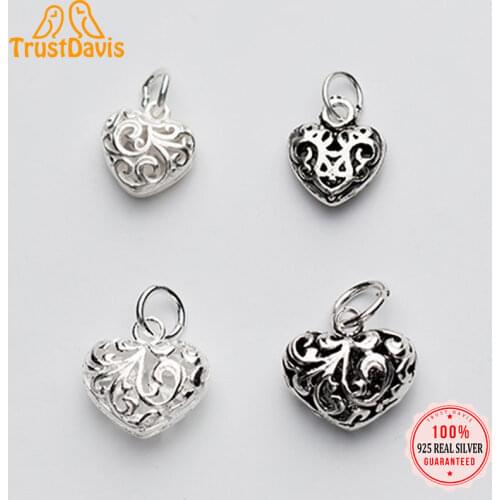 Trustdavis Real 925 Sterling Silver Fashion Romantic Hollow Heart Charm Pendant Handmade DIY Accessories Wholesale Jewelry DZ137