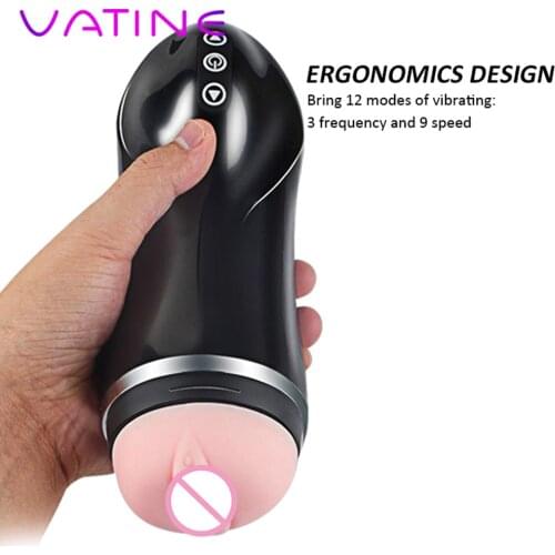 VATINE Vibrator 9 Frequency Masturbation Cup Silicone Artificial Vagina Anal Sex Toys for Men Male Masturbator Adult Products