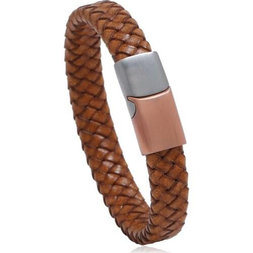 Explosive Style Stainless Steel Leather Bracelet Retro Woven Mens Jewelry Imitation Leather Bracelet Titanium Steel Bracelet